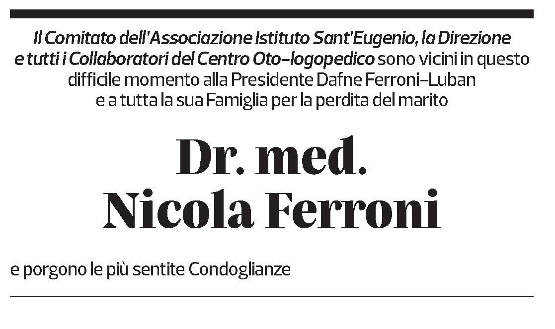 Annuncio funebre Dr. Med. Nicola Ferroni