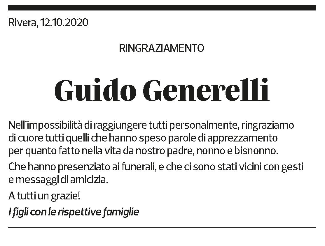 Annuncio funebre Guido Generelli