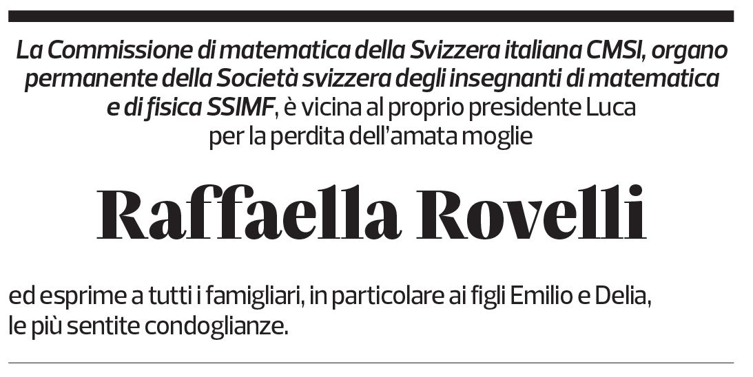 Annuncio funebre Raffaella Rovelli