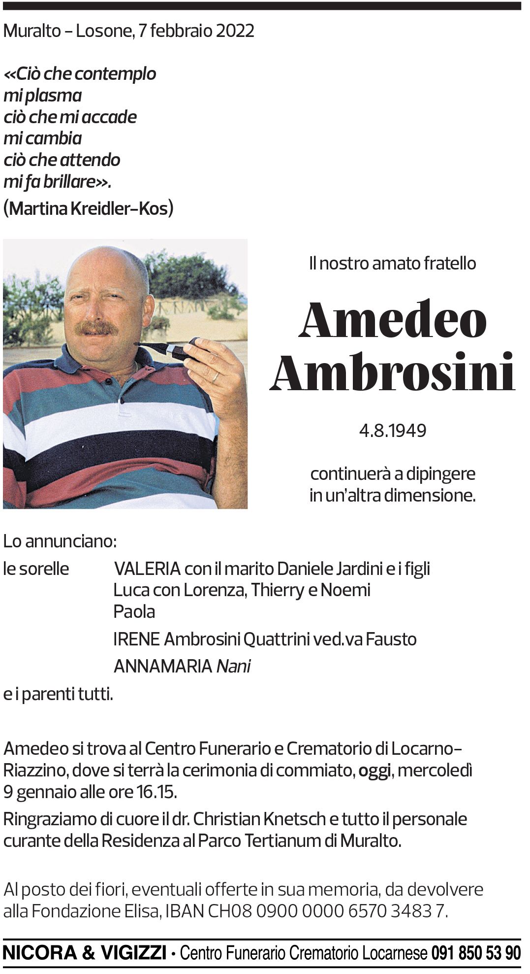 Annuncio funebre Amedeo Ambrosini