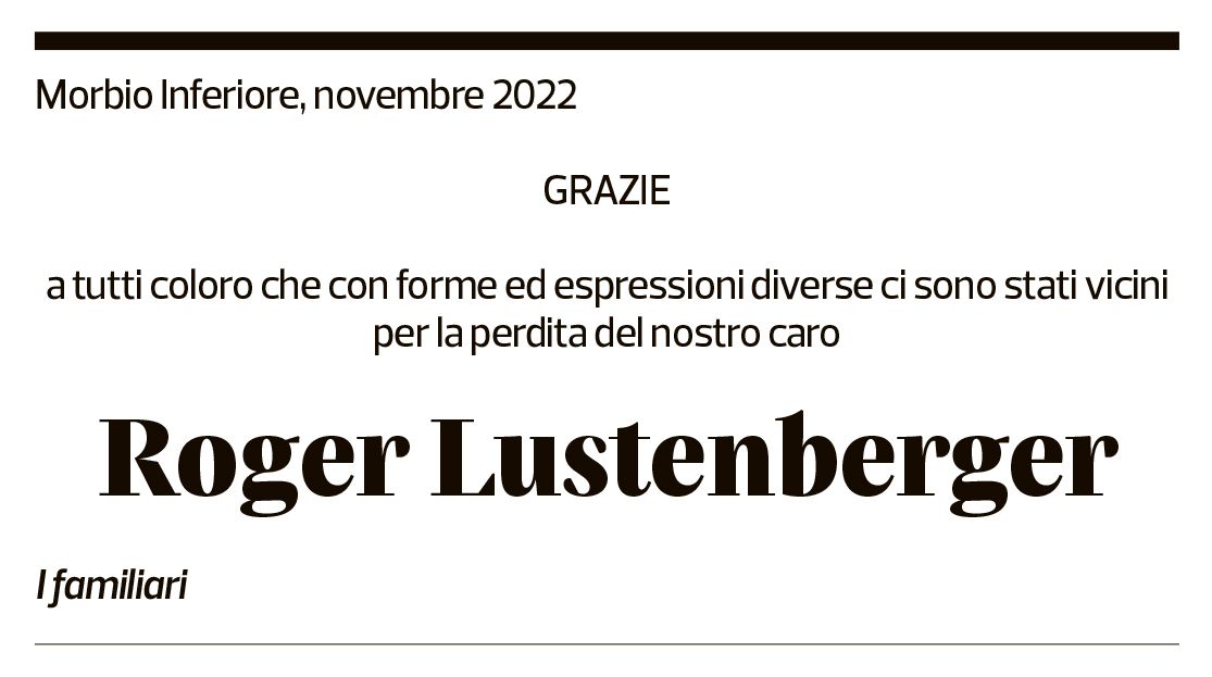 Annuncio funebre Roger Lustenberger