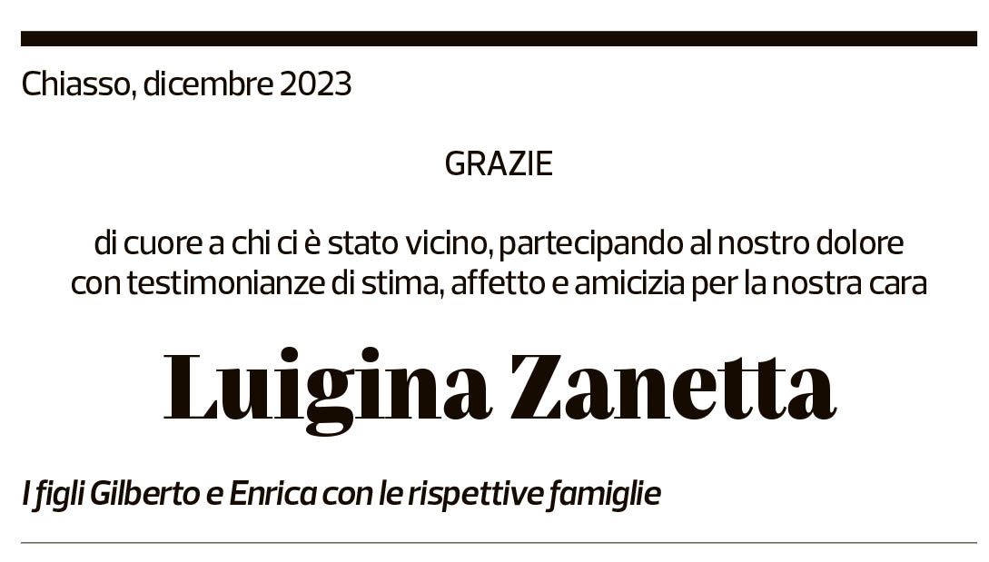 Annuncio funebre Luigina Zanetta