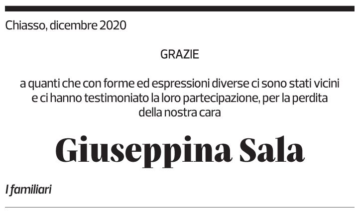 Annuncio funebre Giuseppina Sala