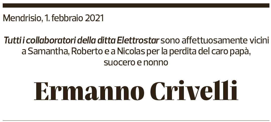 Annuncio funebre Ermanno Crivelli