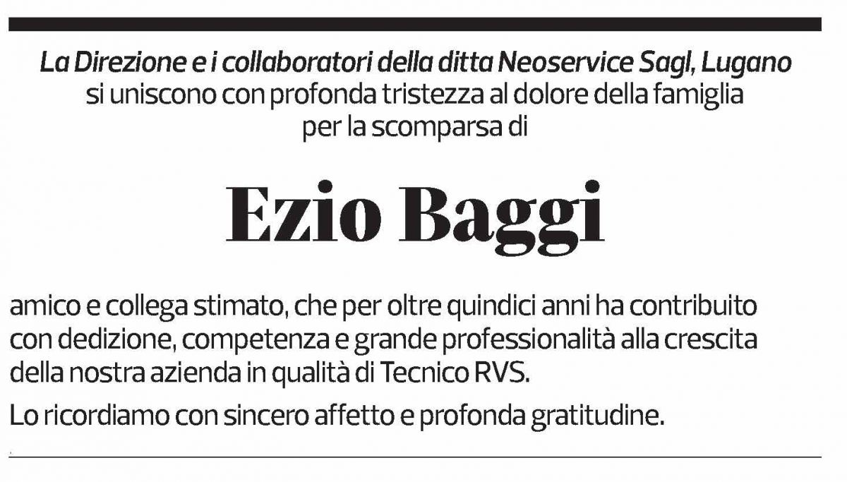 Annuncio funebre Ezio Baggi