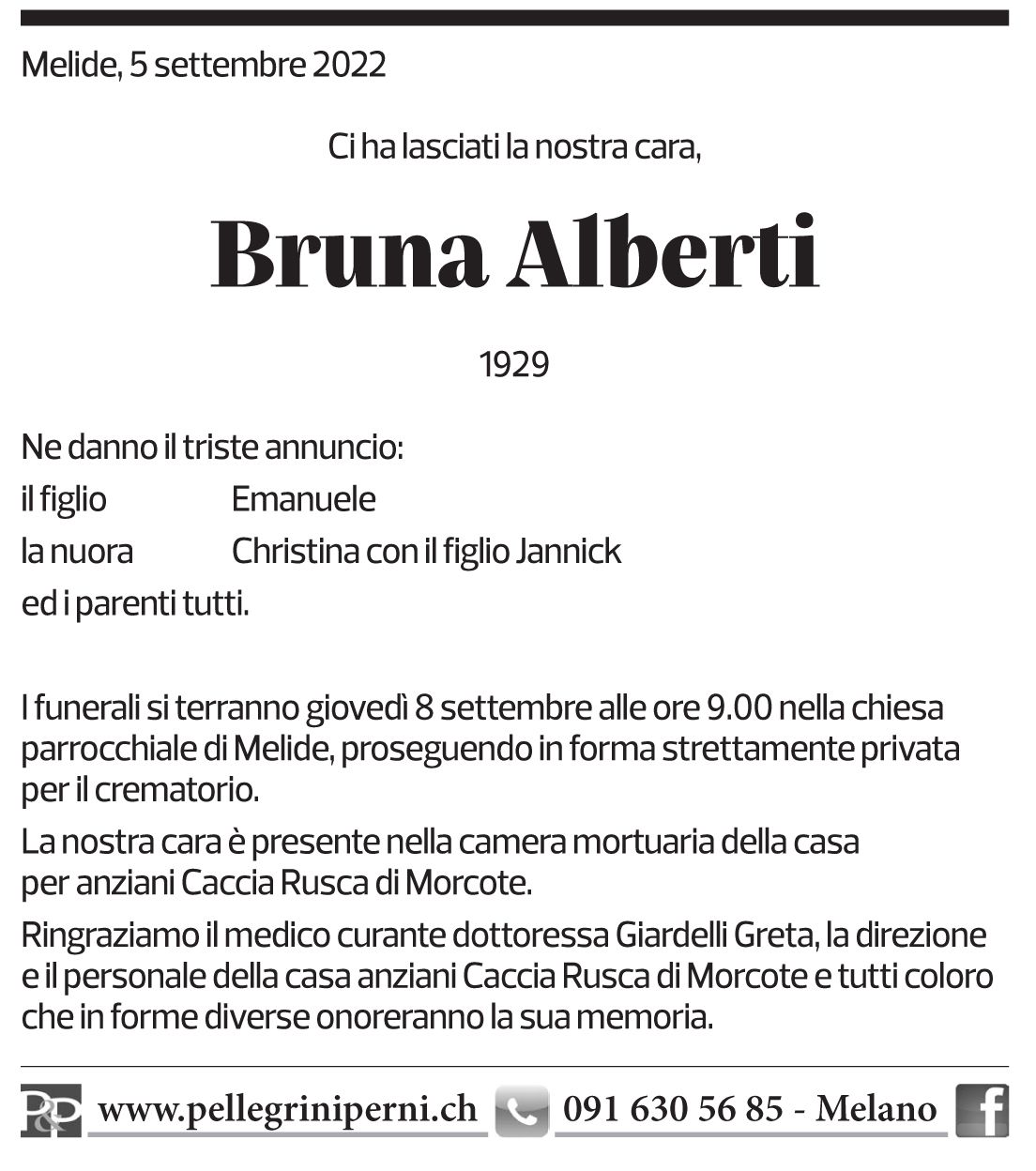 Annuncio funebre Bruna Alberti