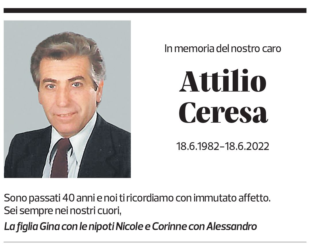 Annuncio funebre Attilio Ceresa