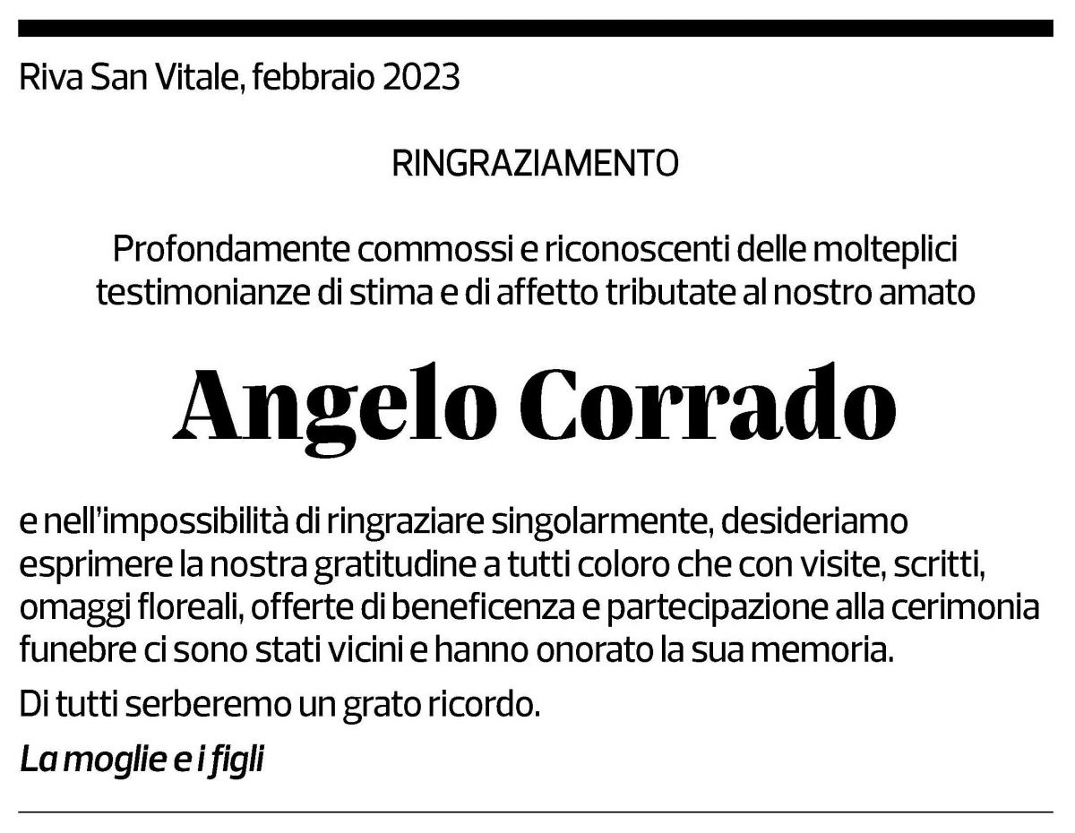 Annuncio funebre Angelo Corrado