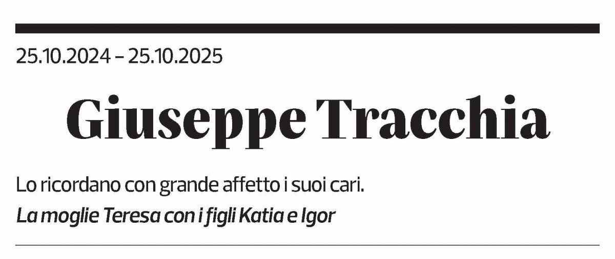 Annuncio funebre Giuseppe Tracchia