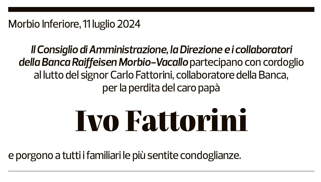 Annuncio funebre Ivo Carlo Fattorini