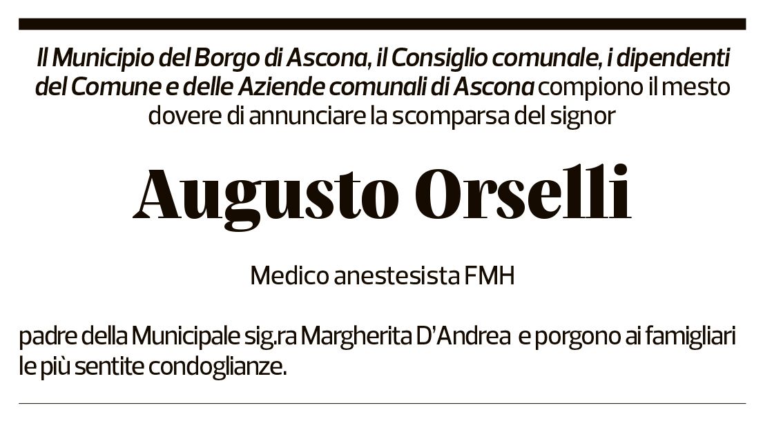 Annuncio funebre Augusto Orselli