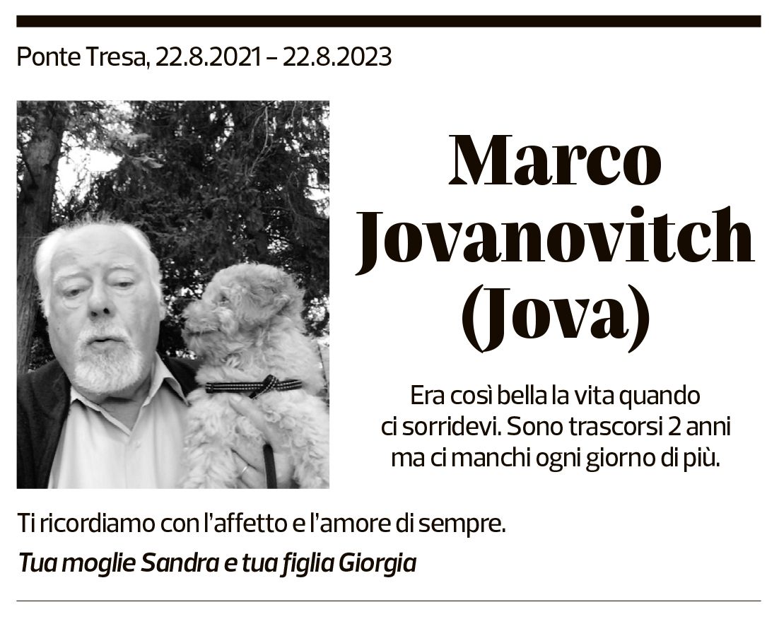 Annuncio funebre Marco Jovanovitch