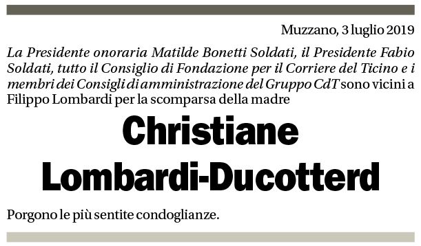 Annuncio funebre Christiane Lombardi-ducotterd