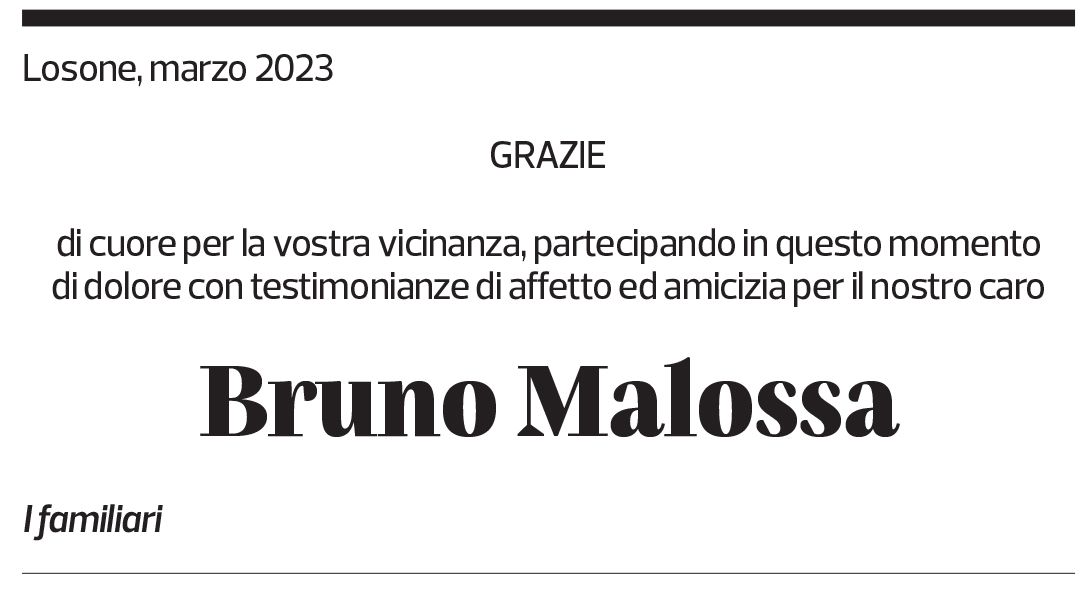 Annuncio funebre Bruno Malossa