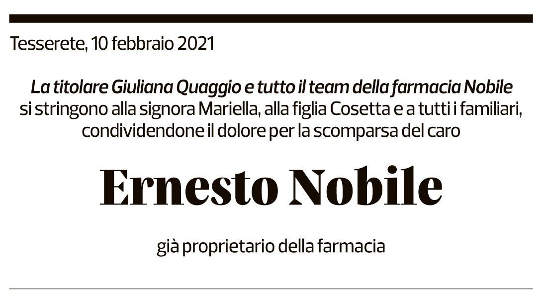 Annuncio funebre Ernesto Nobile