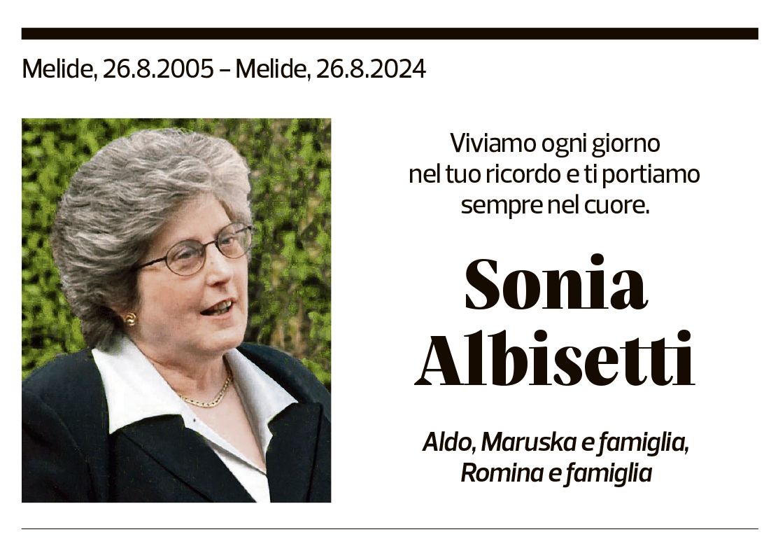 Annuncio funebre Sonia Albisetti