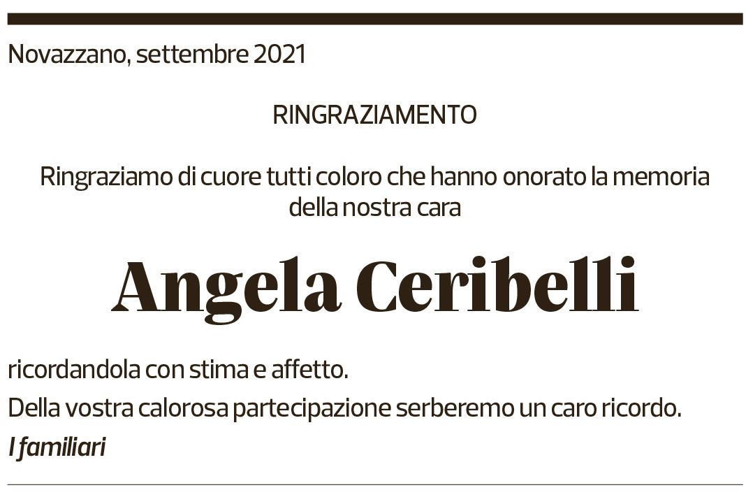 Annuncio funebre Angela Ceribelli