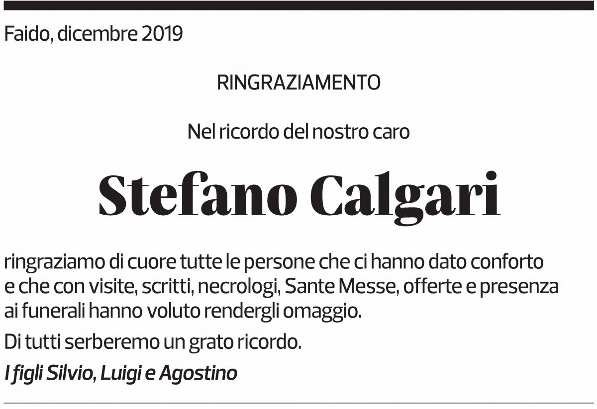 Annuncio funebre Stefano Calgari