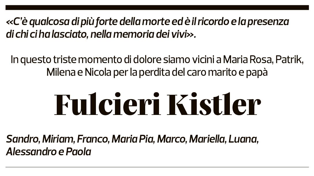 Annuncio funebre Fulcieri Silvio Kistler