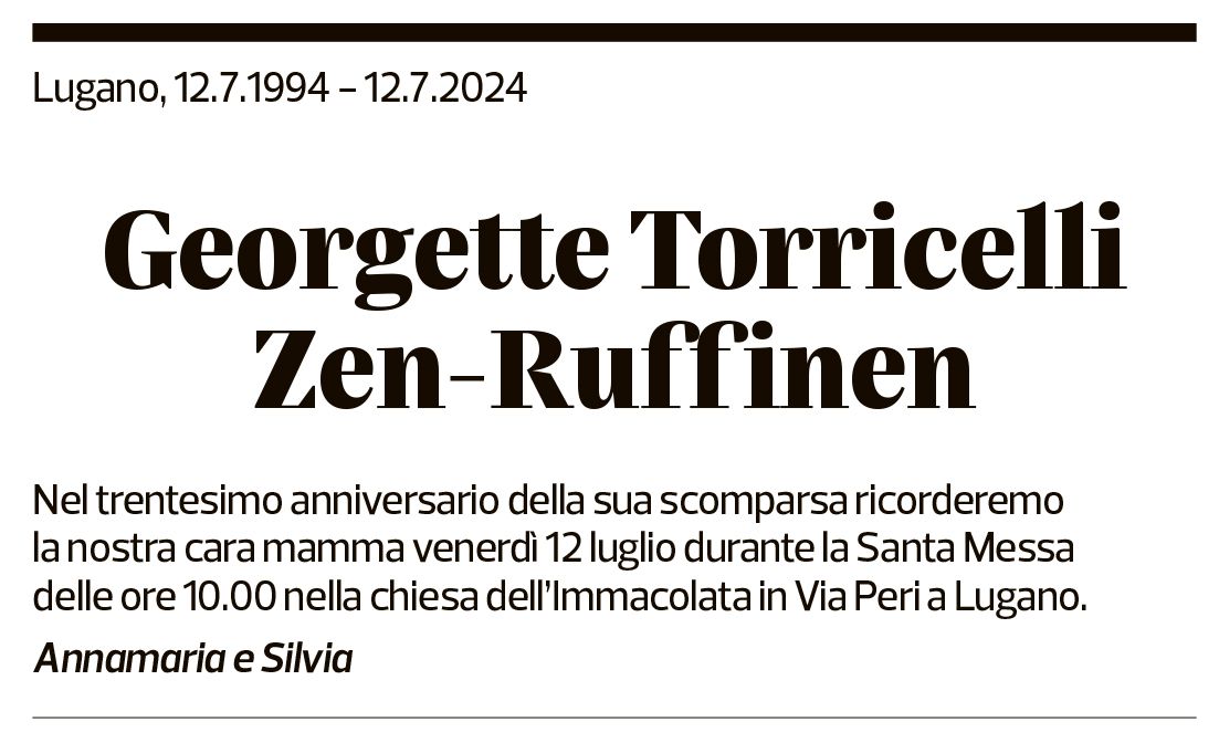 Annuncio funebre Georgette Torricelli