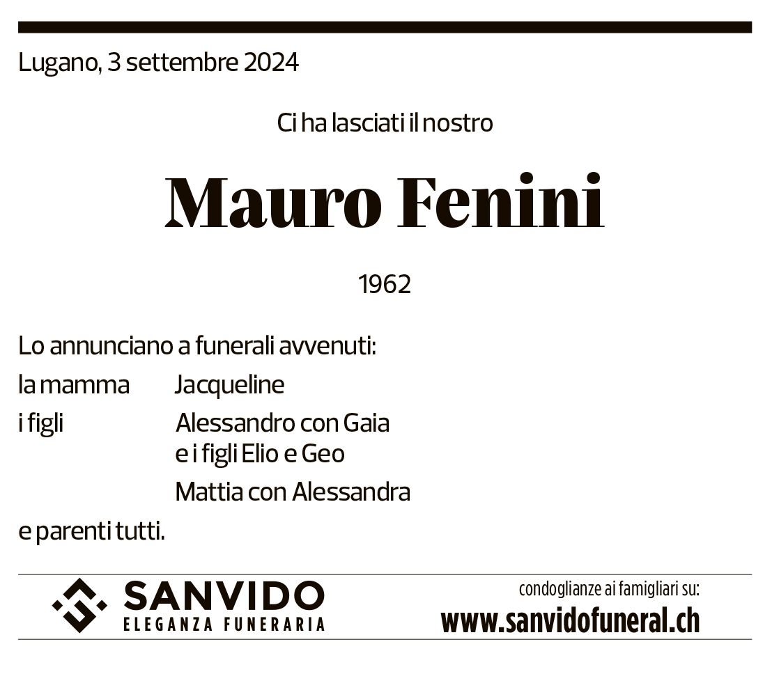 Annuncio funebre Mauro Fenini