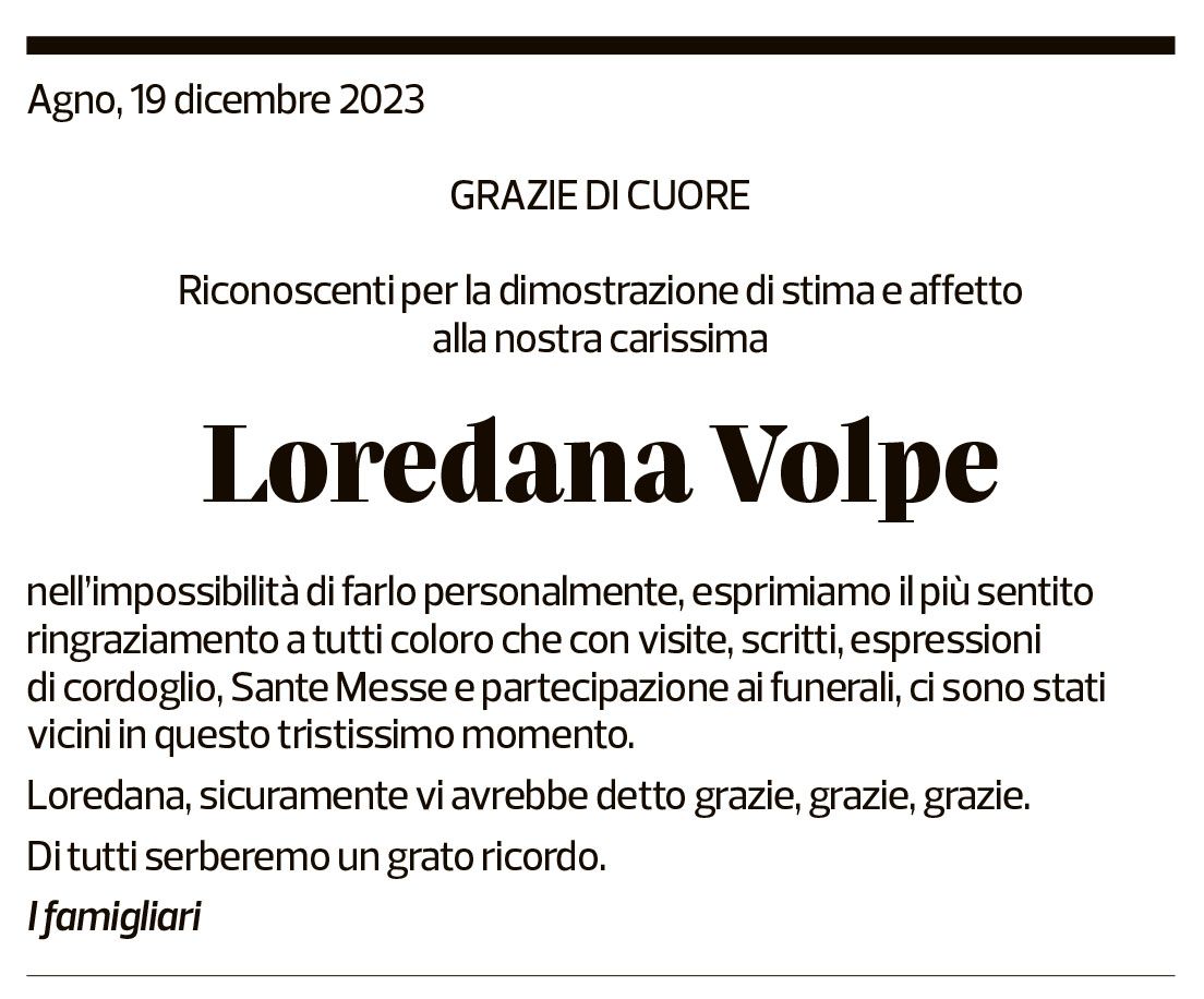 Annuncio funebre Loredana Volpe