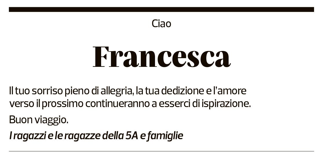 Annuncio funebre Francesca Rossi-lavizzari