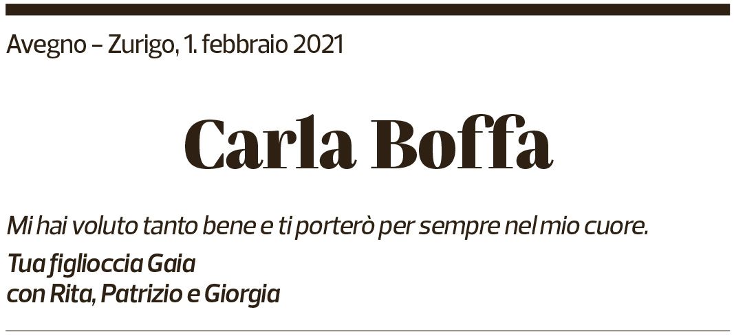 Annuncio funebre Carla Boffa