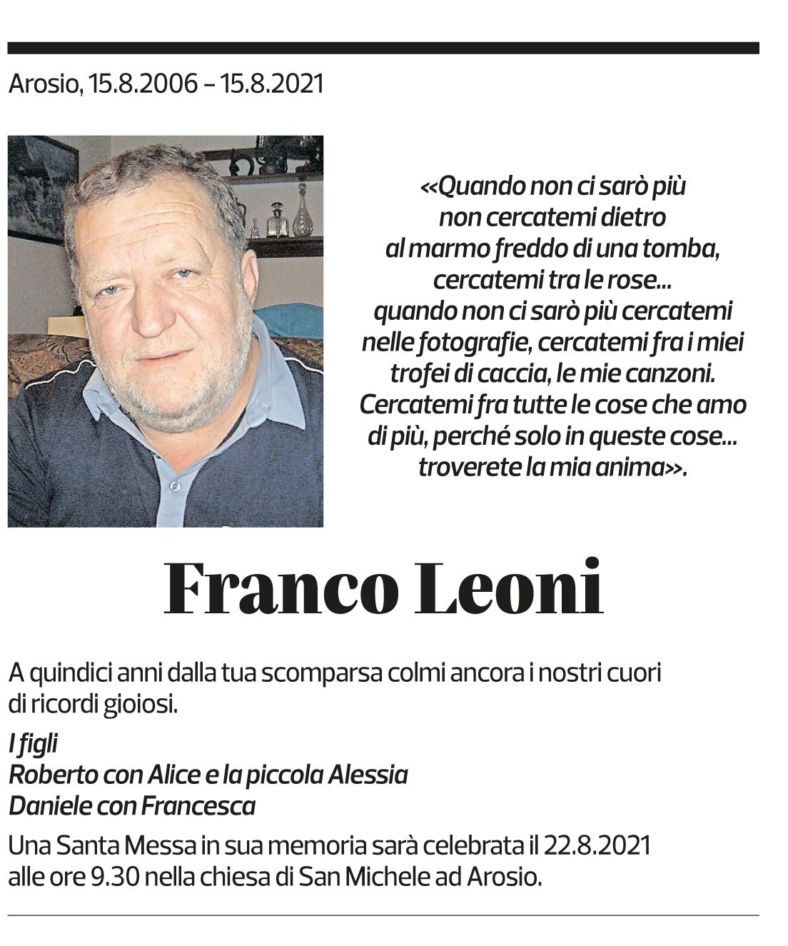 Annuncio funebre Franco Leoni