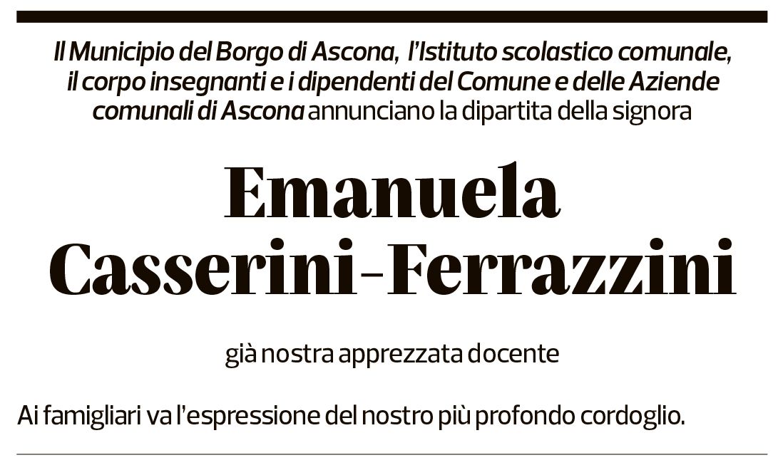 Annuncio funebre Emanuela Casserini-ferrazzini