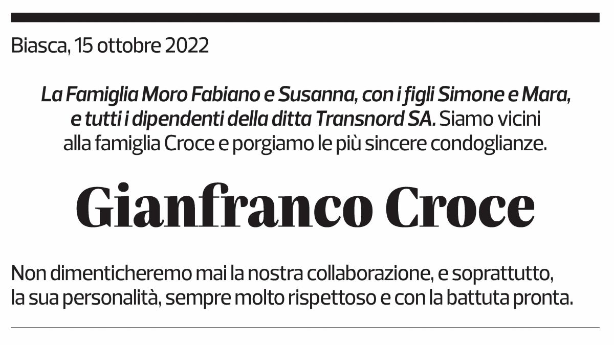 Annuncio funebre Gianfranco Croce