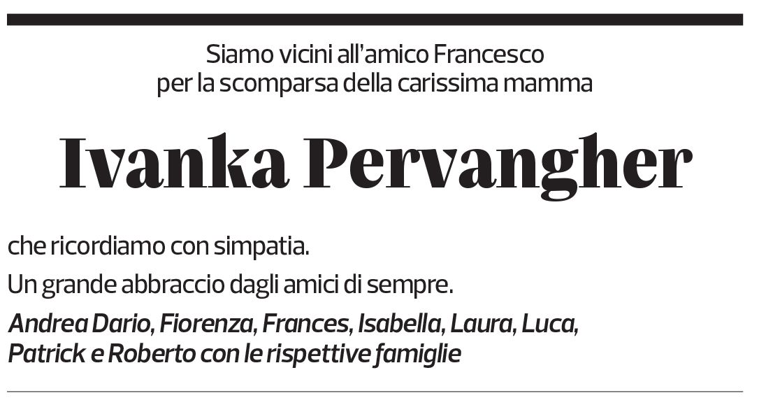 Annuncio funebre Ivanka Pervangher