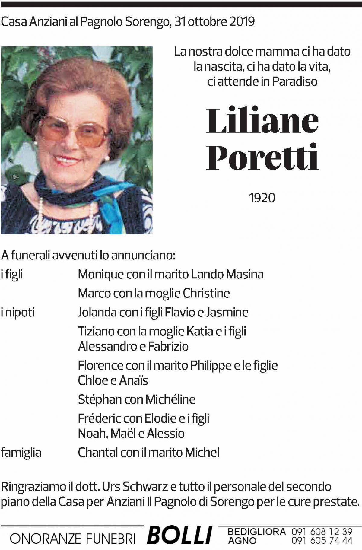 Annuncio funebre Liliane Poretti
