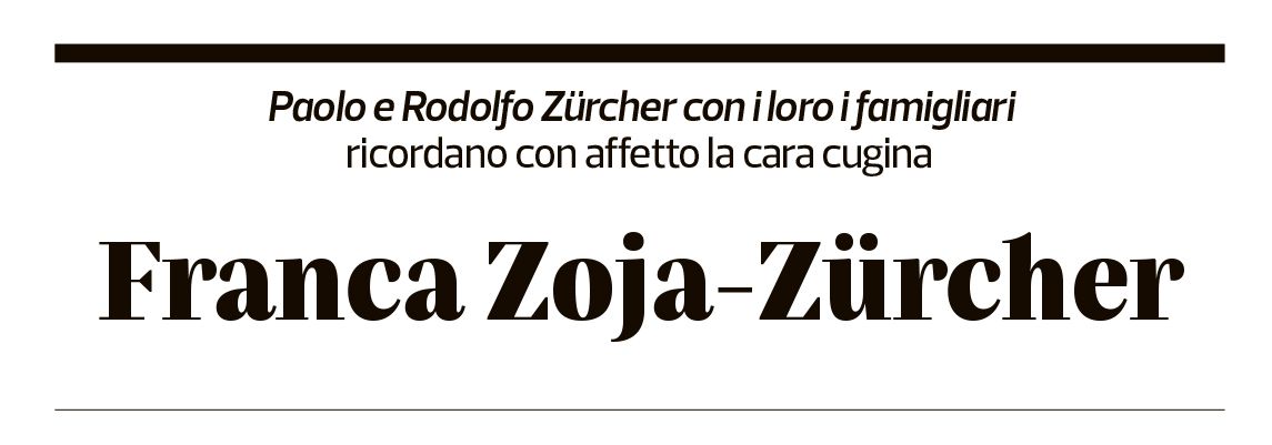 Annuncio funebre Franca Zoja-zürcher