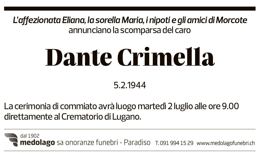 Annuncio funebre Dante Crimella