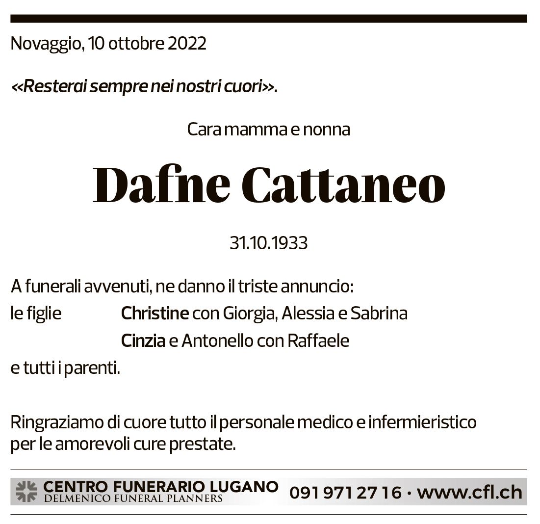 Annuncio funebre Dafne Cattaneo