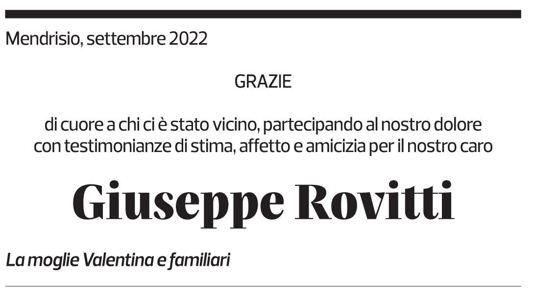 Annuncio funebre Giuseppe Rovitti