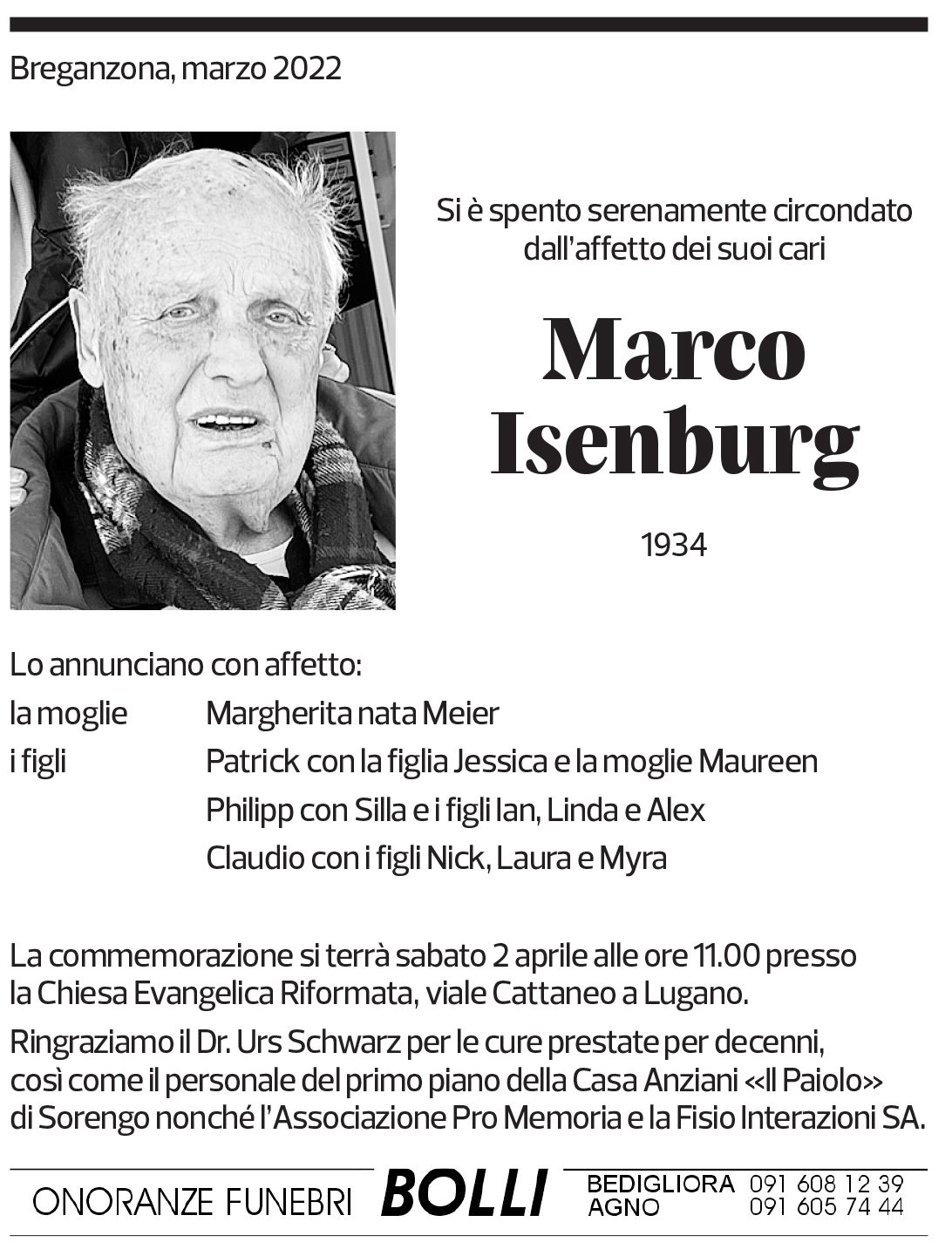 Annuncio funebre Marco Isenburg