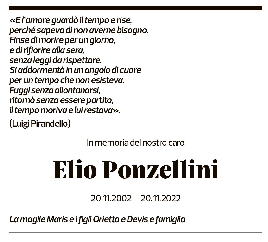 Annuncio funebre Elio Ponzellini