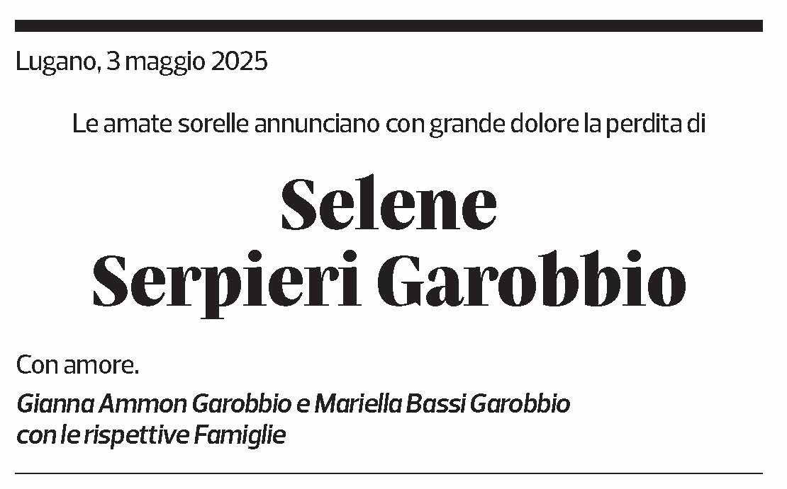 Annuncio funebre Selene Serpieri Garobbio