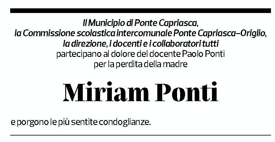Annuncio funebre Miriam Ponti