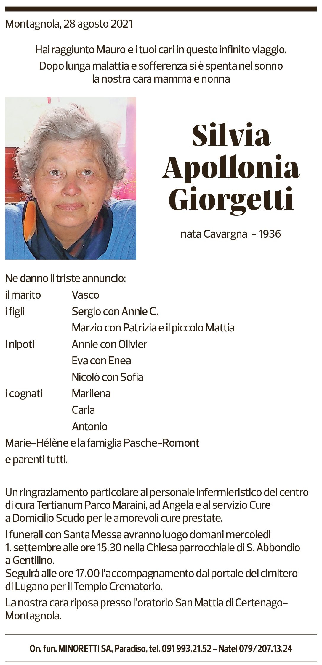 Annuncio funebre Silvia Apollonia Giorgetti