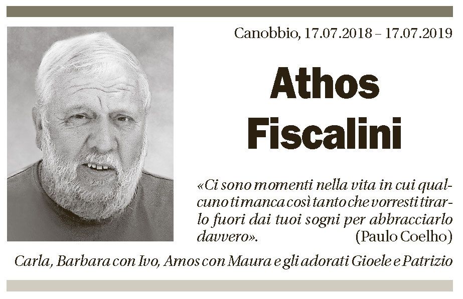 Annuncio funebre Athos Fiscalini
