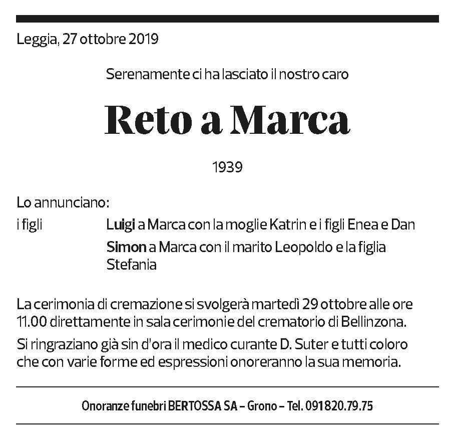 Annuncio funebre Reto A Marca
