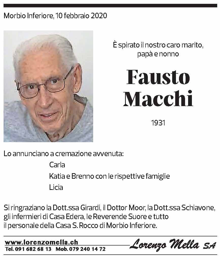 Annuncio funebre Fausto Macchi