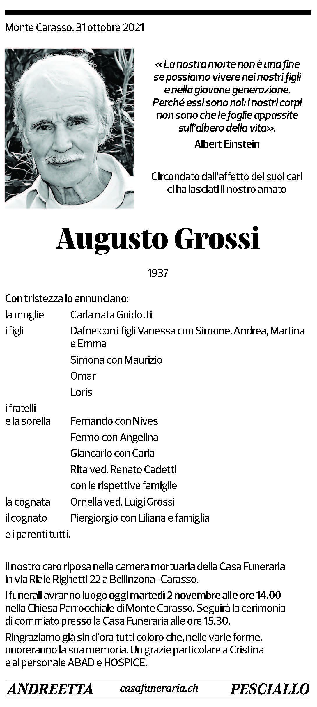 Annuncio funebre Augusto Grossi