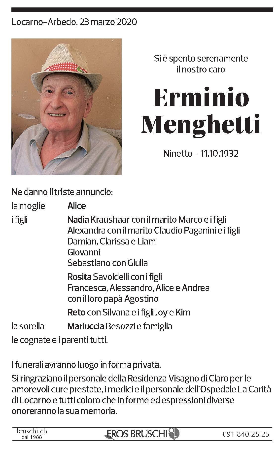 Annuncio funebre Erminio Menghetti