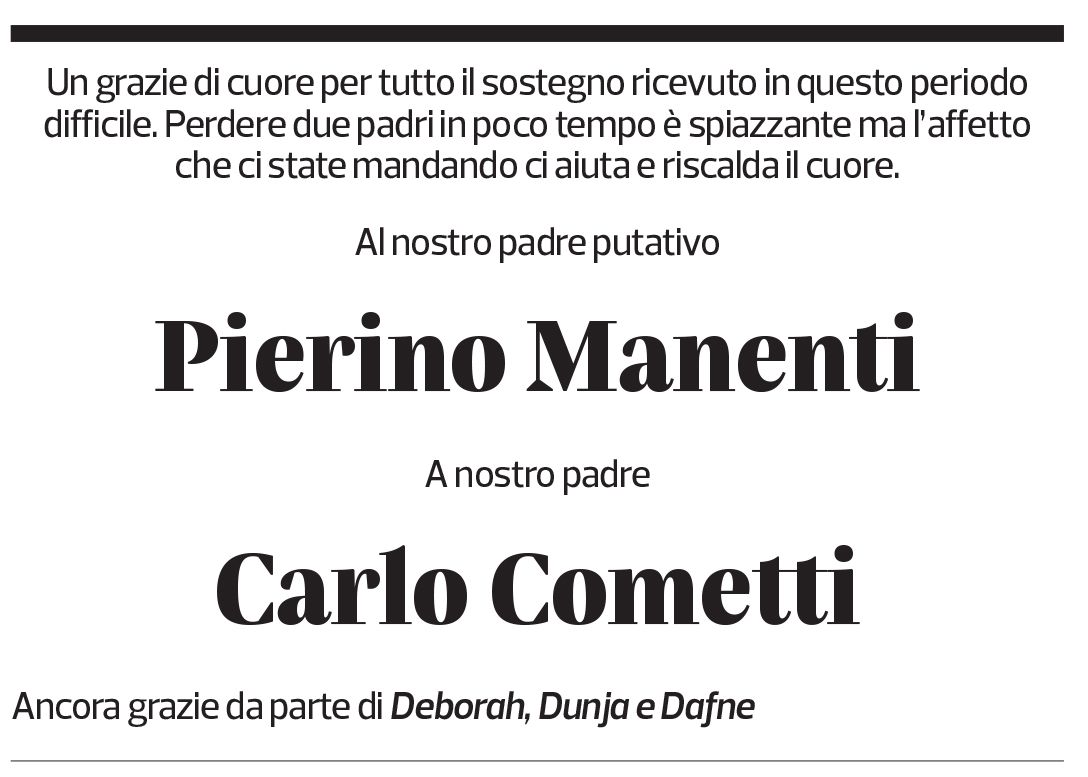 Annuncio funebre Pierino Carlo Manenti Cometti