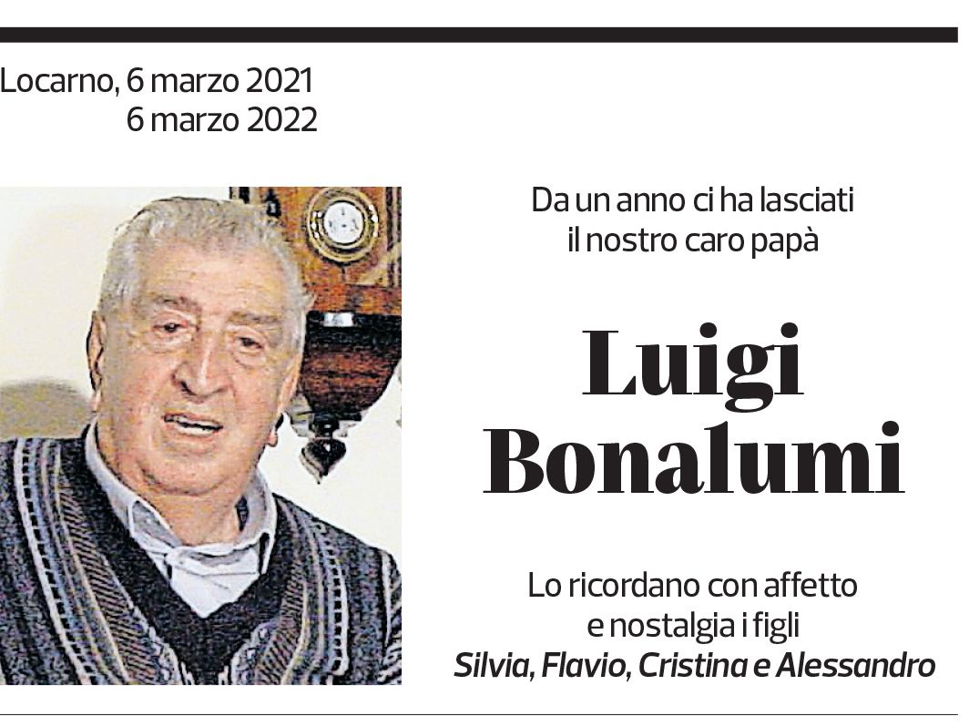 Annuncio funebre Luigi Bonalumi