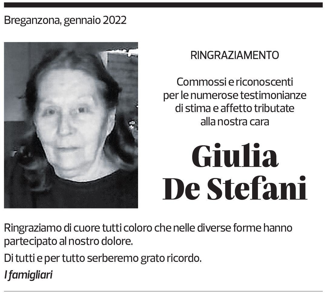 Annuncio funebre Giulia De Stefani